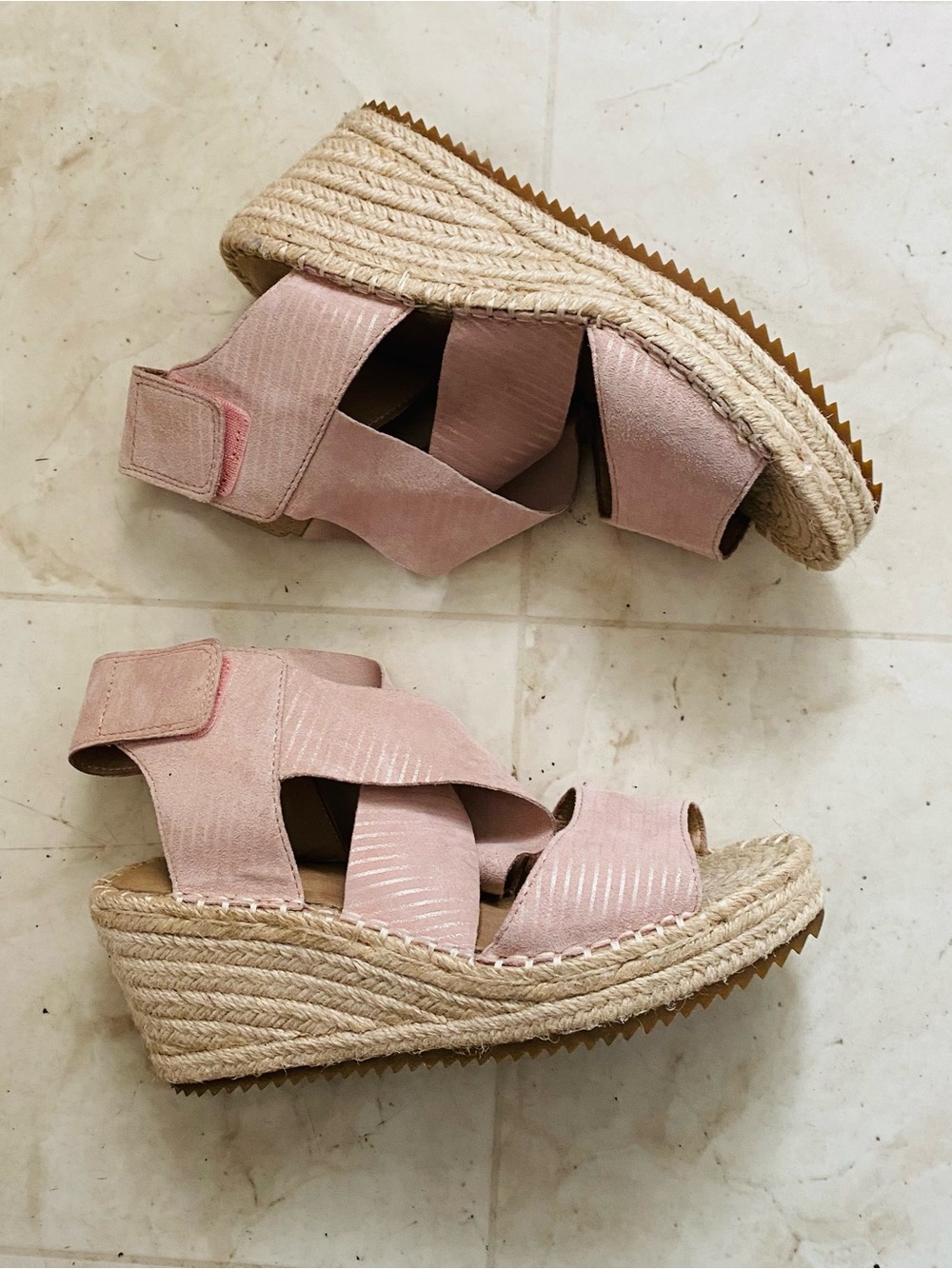 $198 Eileen Fisher Willow Pink Soft Suede Wedge Sandals Espadrilles Size 6.5